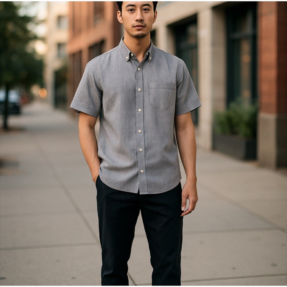J. Crew Classic Linen Blend Shirt Mens Slim XL BLUE Short Sleeve Preppy